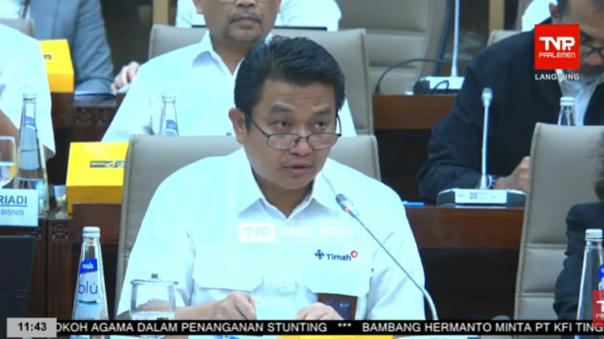 Setorkan PNBP Sebesar Rp888 M, PT Timah Alami Penurunan di Tahun 2023 Direktur Utama PT Timah Ahmad Dani Virsal memaparkan kinerja perusahaan sepanjang tahun 2023 pada RDP dengan Komisi VI DPR di Kompleks Parlemen, Senayan, Jakarta, Senin (3/6/2024). / Tangkapan Layar