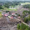Foto udara penampakan kerusakan lahan pertanian akibat banjir dingin di Kabupaten Tanah Datar. Foto/ANTARA/Fandi Yogari