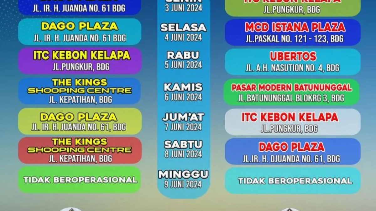 Jadwal SIM Keliling Kota Bandung Saat Ini (Periode: 3 – 9 Juni 2024) (Ig: @simrestabesbdg1)
