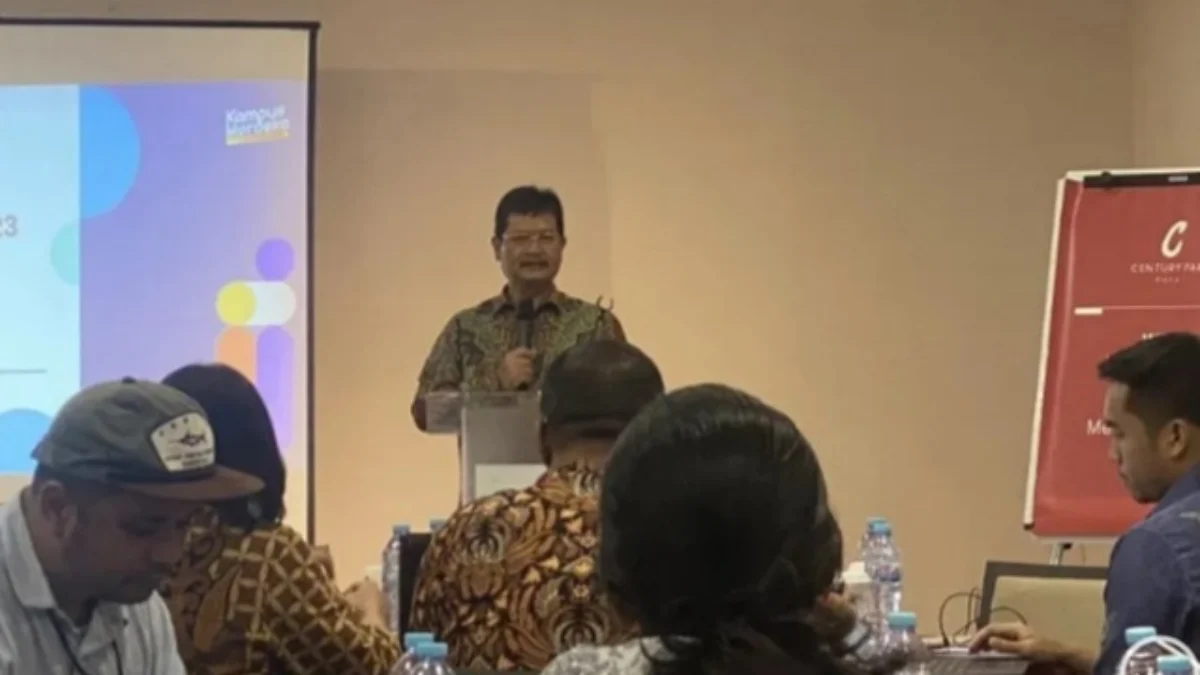 Ketua Pelaksana Pusat Kampus Merdeka (PPKM) Gugup Kismono dalam acara Pencapaian Kebijakan MBKM dan Sosialisasi Kampus Merdeka Mandiri (KMM) di Century Park Hotel, Kemendikbudristek, Jumat (25/8/2023). Foto/ANTARA