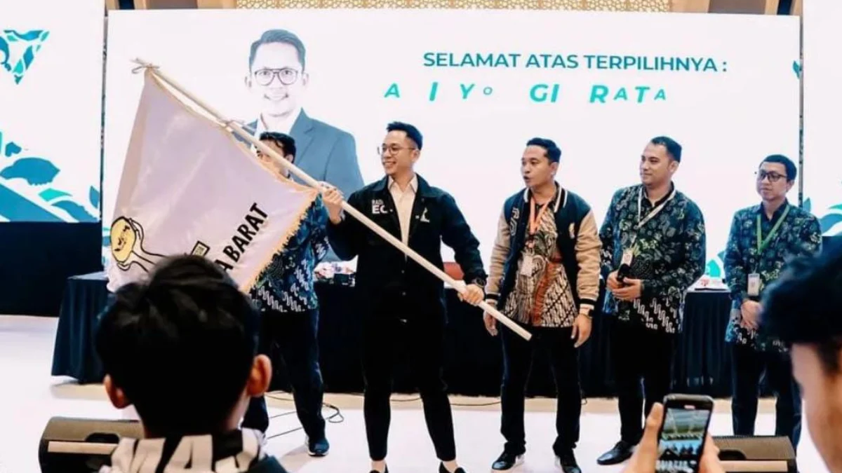Radityo Egi Pratama usai terpilih menjadi Ketua Umum HIPMI Jabar dalam Musda XVII di Hotel Bigland, Kota Bogor. (Yudha Prananda / Jabar Ekspres)