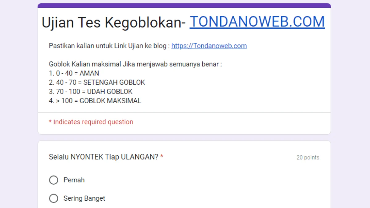 Link Tes Ujian Ketololan Di Google Form, Seberapa Tolol Kamu?