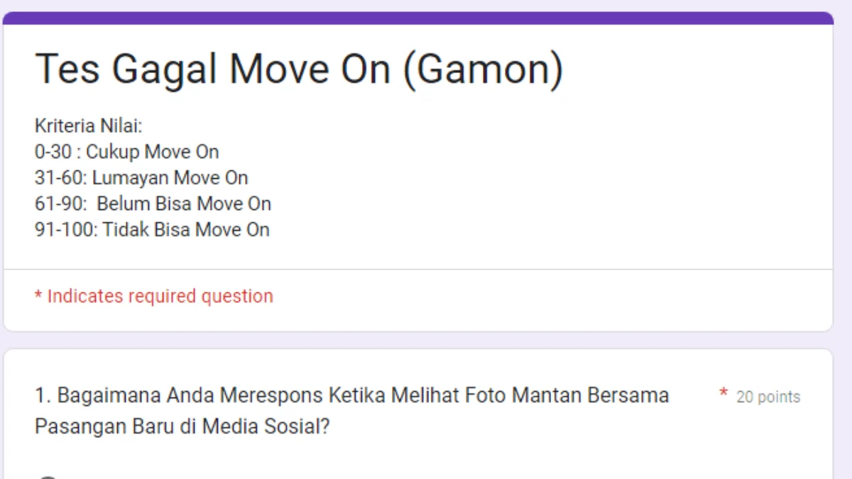 Link Tes Ujian Seberapa Gamon Lo dari Mantan via Google Form