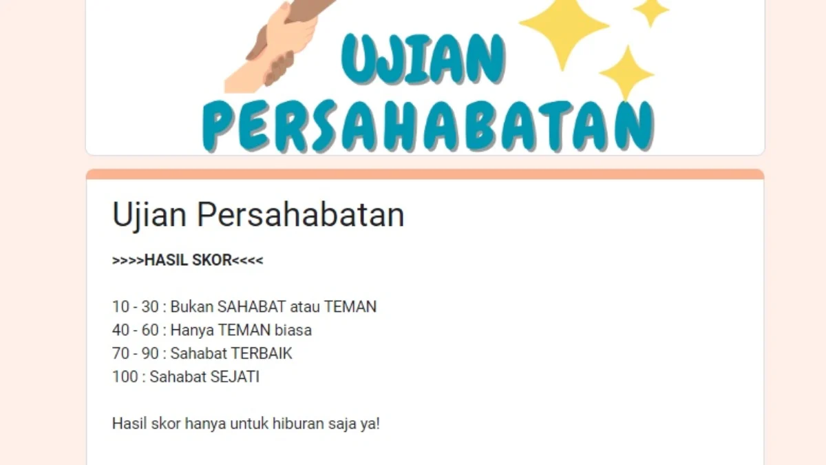 Link Ujian Persahabatan Google Form/ Tangkap Layar Google Form / JabarEkspres