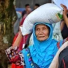 Seorang warga di Kabupaten Padang Lawas, Sumatera Utara menerima bantuan pangan 10 kg dari pemerintah. (Foto/ANTARA)