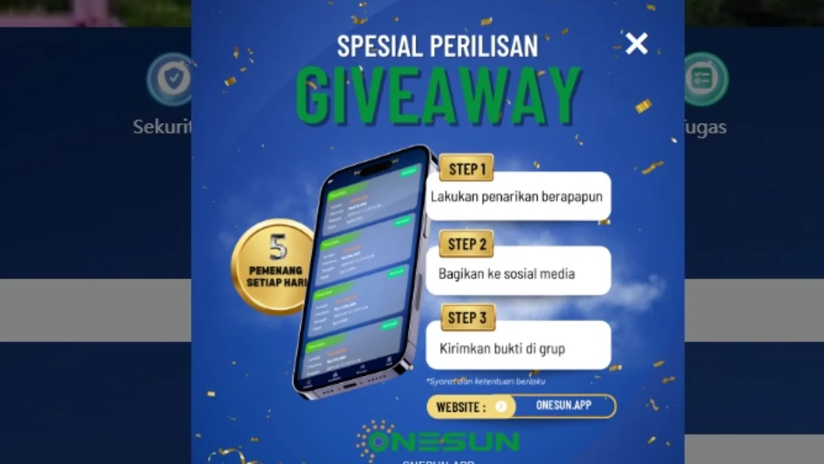 Aplikasi Penghasil Uang Terbaru ONESUN APP, Bagi-bagi GiveAway Tiap Hari, Benarkah Bakal Jangka Panjang? Give away dari Aplikasi penghasil uang ONESUN APP