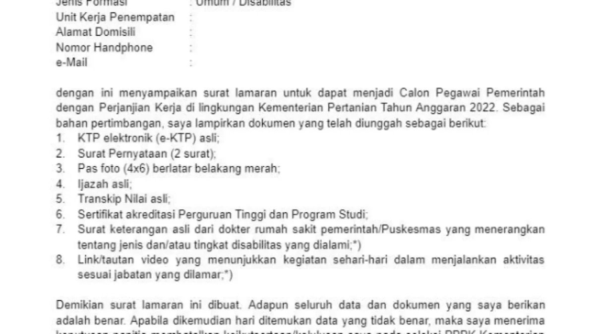 Contoh Surat Lamaran untuk Mendaftar CPNS 2024 Contoh Surat Lamaran untuk Mendaftar CPNS 2024