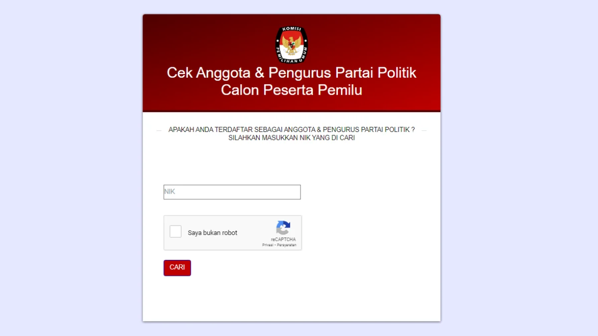 Link dan Cara Cek NIK Masuk Parpol, Catat Pelamar CPNS 2024 Tak Boleh Anggota Parpol Cek NIK Masuk Anggota Parpol/ Tangkap Layar @infopemilu.kpu.go.id