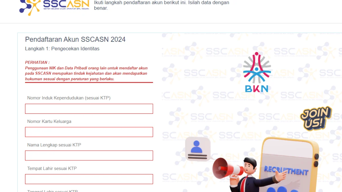 Laman Pendaftaran Akun SSCASN Tahun 2024/ Tangkap Layar sscasn.bkn.go.id