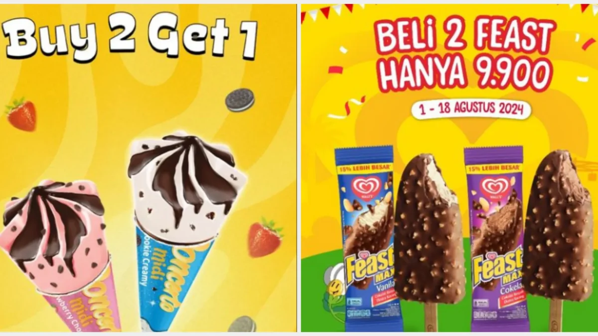 7 Promo Es Krim Agustus 2024 Ada Buy 2 Get 1, Cek Ini di Indomaret dan Alfamart Promo Es Krim Agustus 2024/ Kolase Instagram @campinaicecream dan @wallsidn