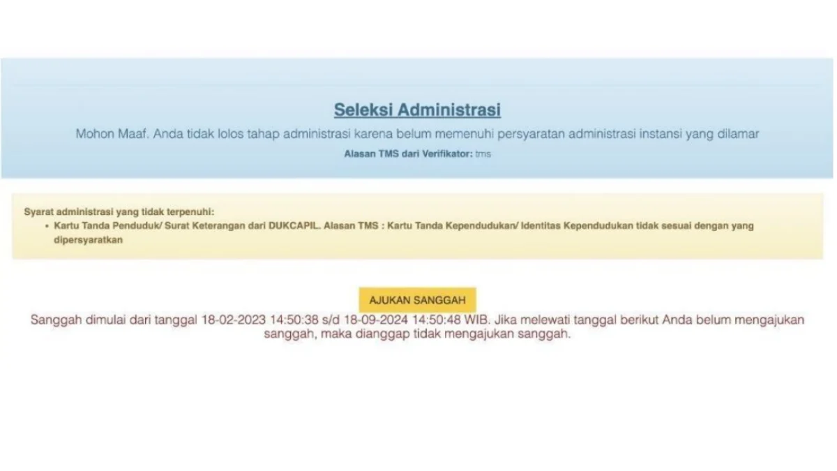 Tampilan Status MS atau TMS Seleksi CPNS 2024/ Tangkap Layar Buku Petunjuk Pendaftaran CPNS 2024