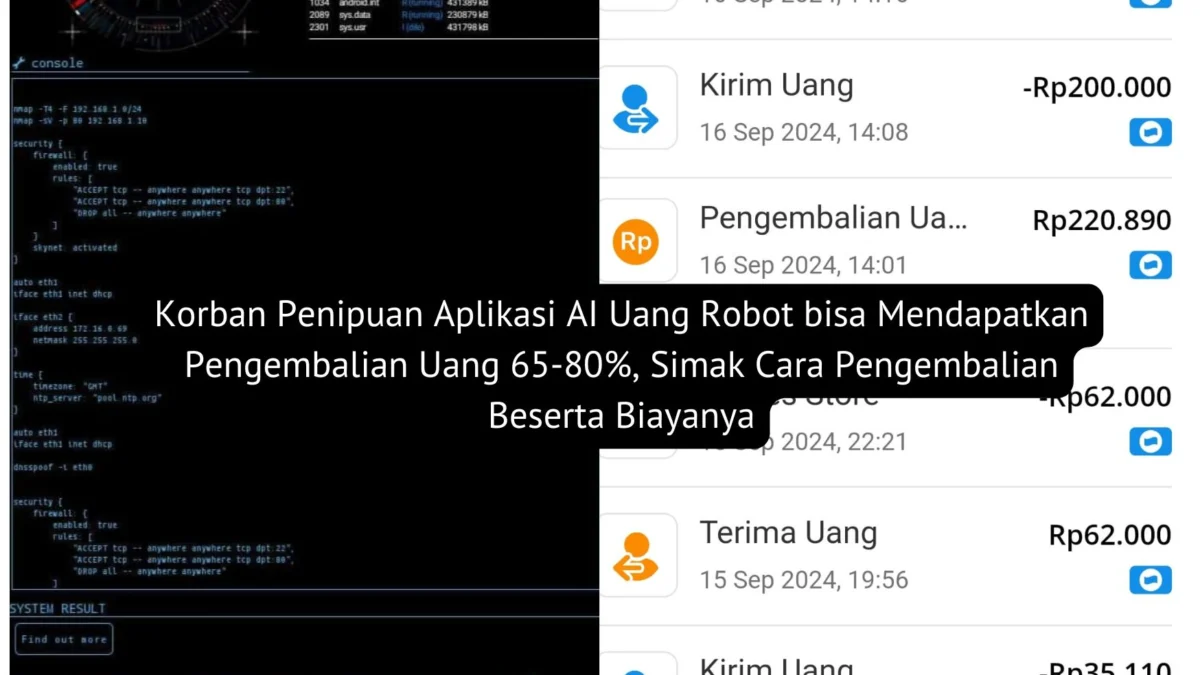 Korban Penipuan Aplikasi AI Uang Robot bisa Mendapatkan Pengembalian Uang 65-80%, Simak Cara Pengembalian Beserta Biayanya