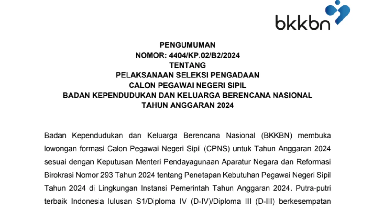 PDF Pengumuman CPNS 2024 BKKBN/ Tangkap Layar bkkbn.go.id