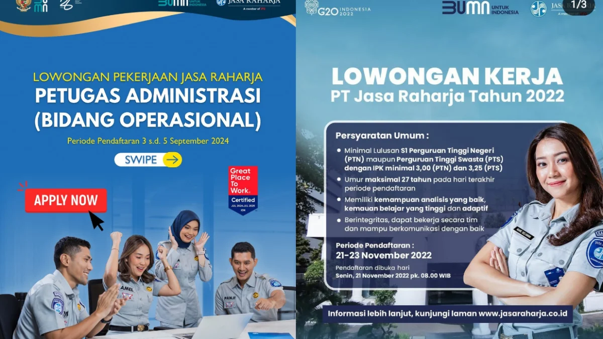 Dibuka! Lowongan Kerja BUMN Terbaru PT Jasa Raharja untuk Posisi Petugas Administrasi Dibuka! Lowongan Kerja BUMN Terbaru PT Jasa Raharja untuk Posisi Petugas Administrasi