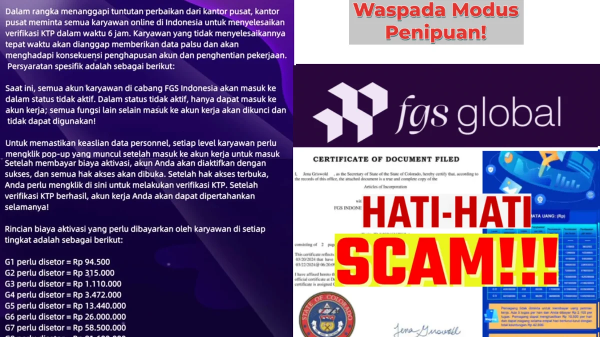 FGS Global Terbukti Scam! Modus Aktivasi Akun dan Deposit Lagi, Ratusan Member Kehilangan Puluhan Juta FGS Global Terbukti Scam! Modus Aktivasi Akun dan Deposit Lagi, Ratusan Member Kehilangan Puluhan Juta