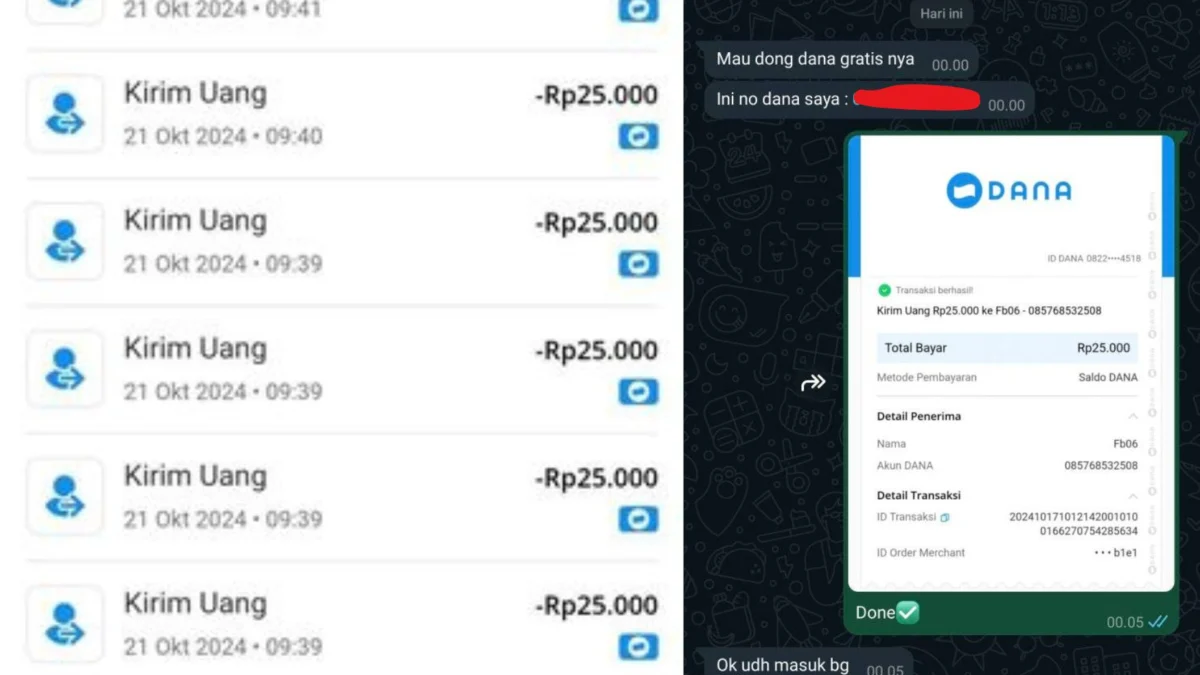 Viral di WhatsApp yang mengklaim bagi-bagi dana gratis dengan nomor tertentu. Pembaca diingatkan berhati-hati terhadap modus penipuan ini