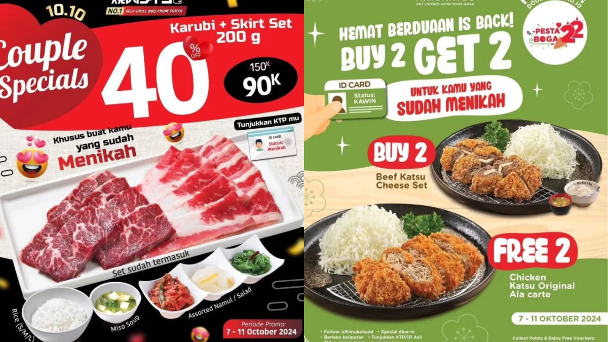 Promo 10.10 Spesial Buat Kamu yang Sudah Menikah, Makan Enak di Kimukatsu & Yakiniku Like! Promo 10.10 Spesial Buat Kamu yang Sudah Menikah, Makan Enak di Kimukatsu & Yakiniku Like!