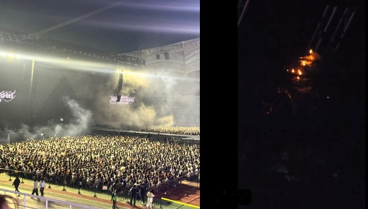 Penonton Panik, Panggung Konser SEVENTEEN Terbakar, Venue Dipenuhi Asap Putih Kondisi Panggung konser SEVENTEEN yang terbakar.