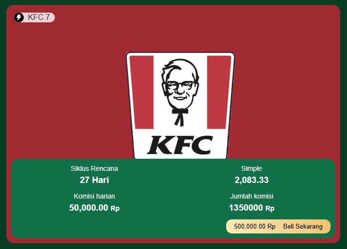 Aplikasi investasi KFC yang kini tengah ramai dibahas di Media sosial.