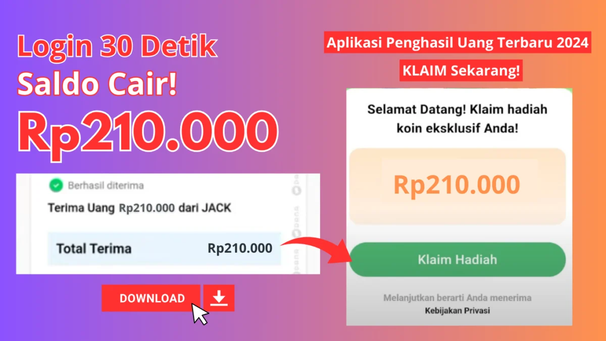 Login 30 Detik Langsung Cair Rp210.000 di Aplikasi Penghasil Uang Terbaru 2024