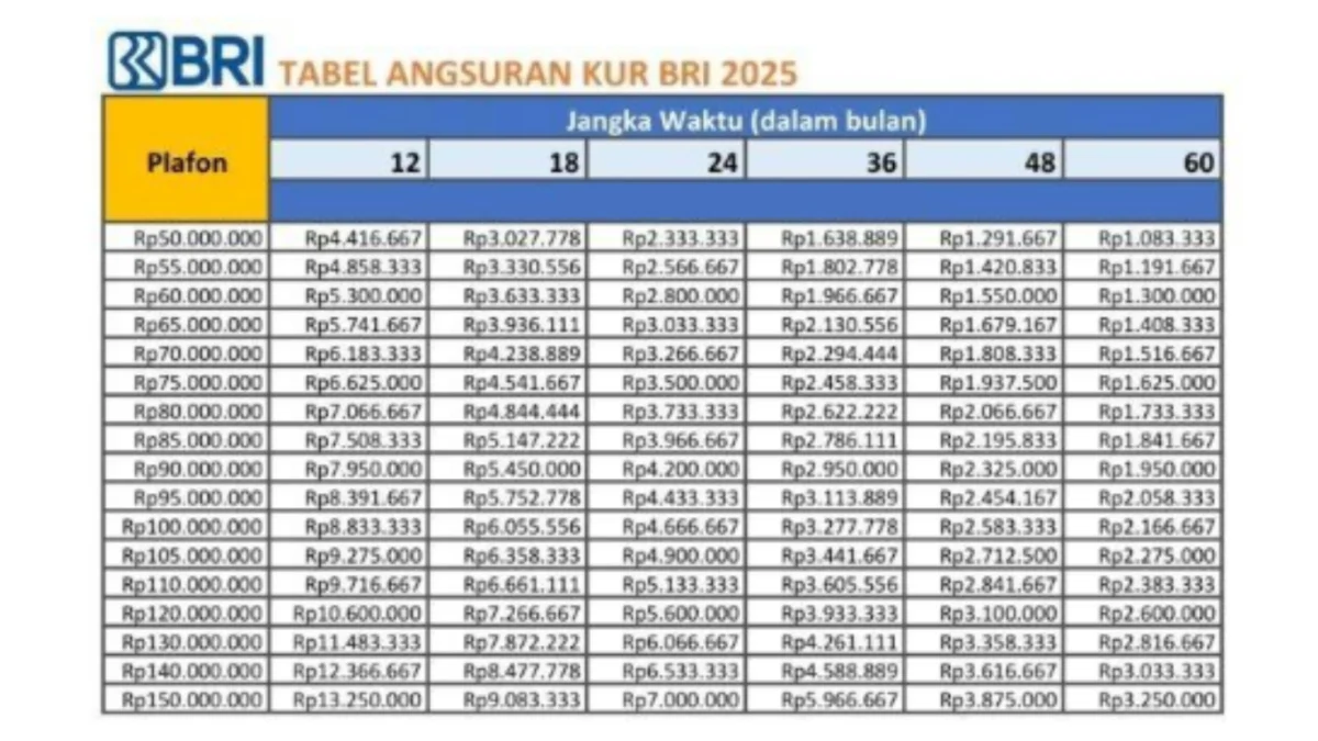 KUR BRI 2025: Cicilan Mulai Rp2 Jutaan Pinjaman hingga Rp150 Juta, Syarat Mudah dan Bunga Rendah!