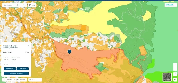 Peta HGU kawasan Proyek Bianglala PT Jaswita di Puncak Bogor berdasarkan Bhumi ATRBPN/Istimewa/