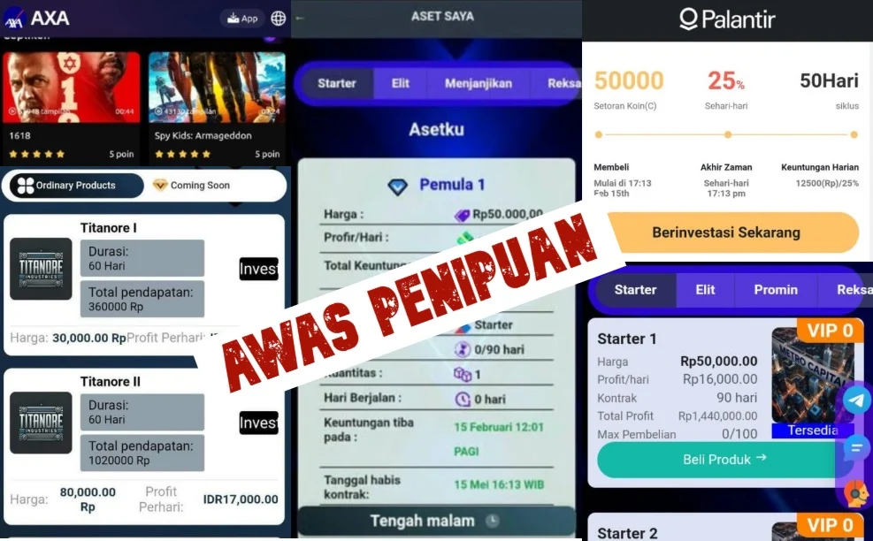 Aplikasi investasi penghasil uang yang dicurigai sebagai penipuan.