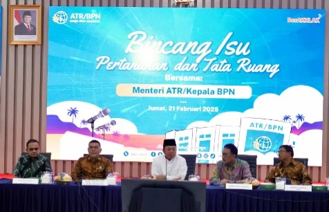 Menteri Nusron Bincang Isu Pertanahan dan Tata Ruang yang berlangsung di Aula Prona, Jumat (21/02/2025).