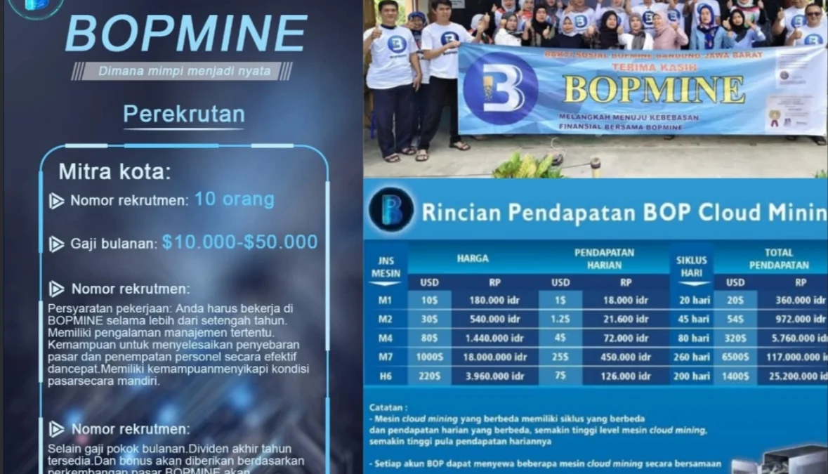 Aplikasi penghasl uang BOPMINE yang sedang buka rekrutmen baru.