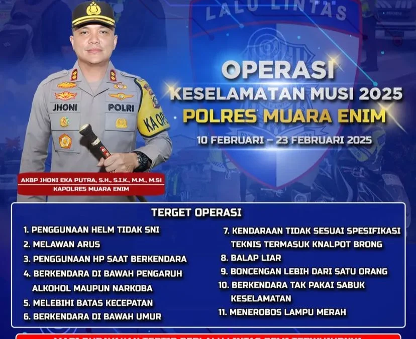 OPERASI KESELAMATAN MUSI 2025 di Wilayah Polda Sumatera Selatan, Ini Target Operasi & Jadwalnya