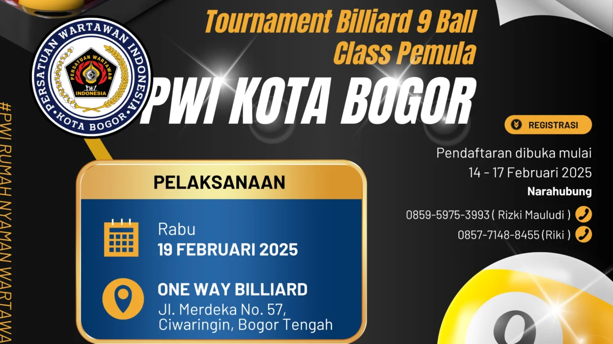 Pamflet pelaksanaan Turnamen Billiard PWI Kota Bogor. (Yudha Prananda /Dok. PWI Kota Bogor)