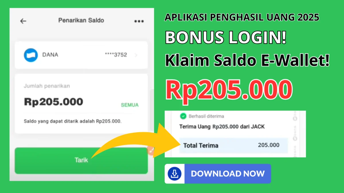 BONUS LOGIN Rp205.000, Aplikasi Penghasil Uang 2025 Ini Wajib Dicoba! BONUS LOGIN Rp205.000, Aplikasi Penghasil Uang 2025 Ini Wajib Dicoba!