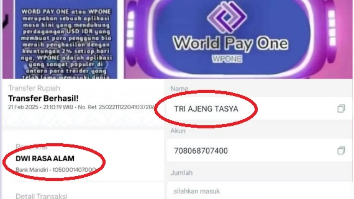 Aplikasi WPONE yang sudah berganti rekening.