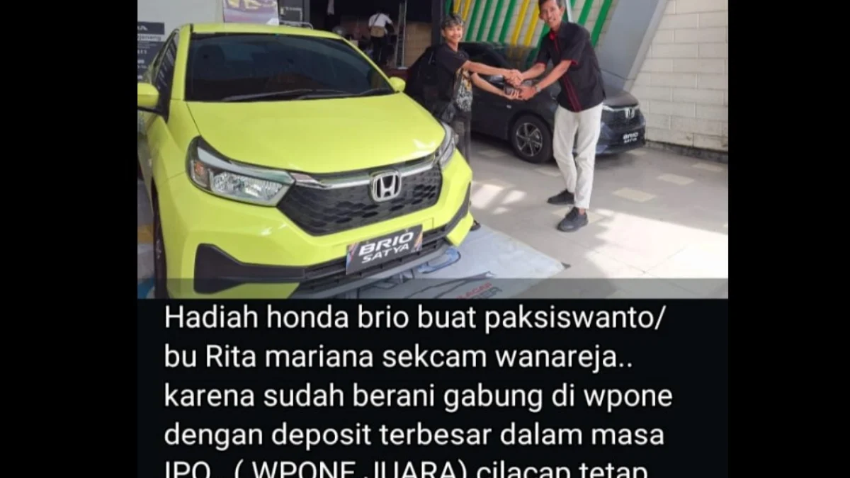 Nekad Deposit Besar di Masa IPO, Anggota Aplikasi WPONE ini Malah Dapat Hadiah Mobil Baru Anggota Aplikasi WPONE yang dapat hadiah mobil