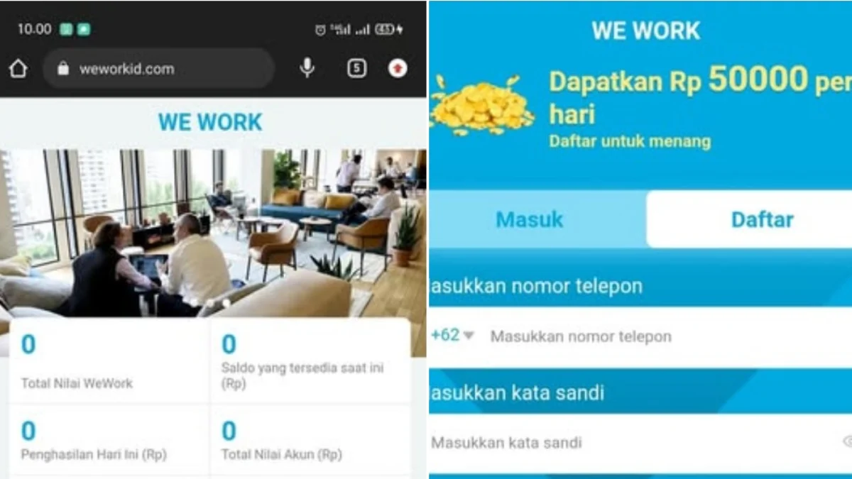 Aplikasi penghasil uang We Work yang sedang jadi sorotan.