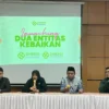 Pengurus Yayasan Semai Sinergi Umat - Sinergi Foundation, Ima Rachmalia, saat acara jumpa pers, di Gedung Wakaf, Kota Bandung, Senin, (3/3/2025).