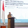 Wali Kota Cimahi, Ngatiyana saat Sambutan di Pra Musrenbang RKPD Cimahi di Techno Park. (Mong)
