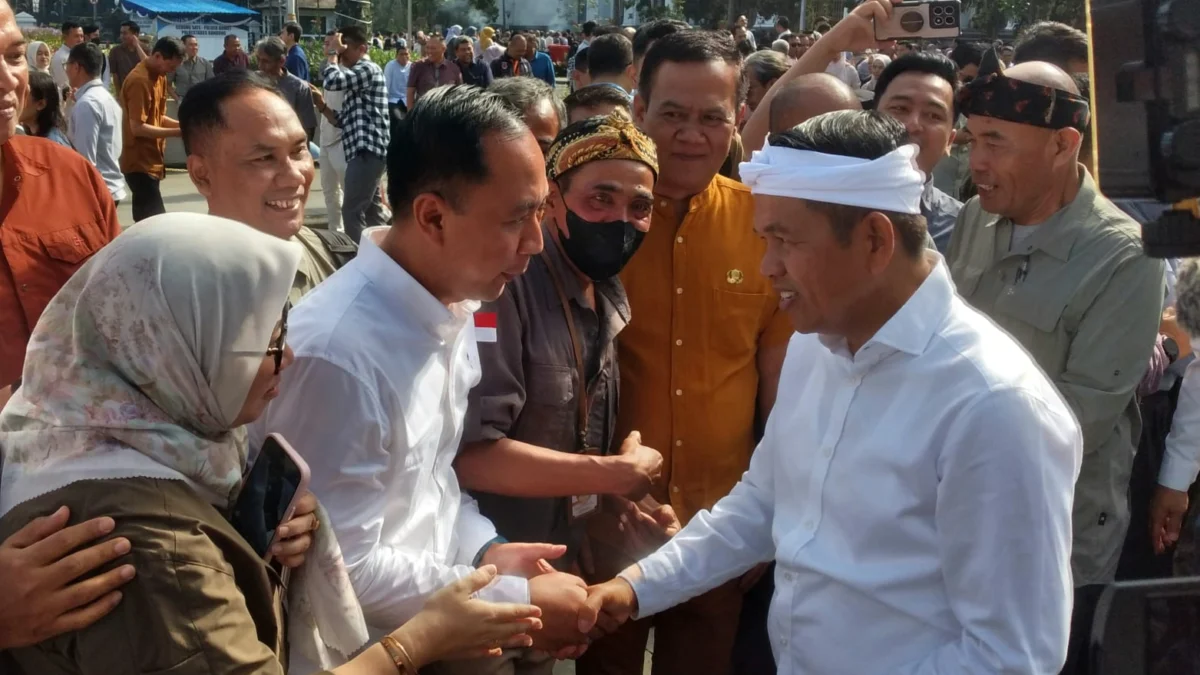 Gubernur Jabar Dedi Mulyadi saat halal bi halal di Gedung Sate, Selasa (8/4)