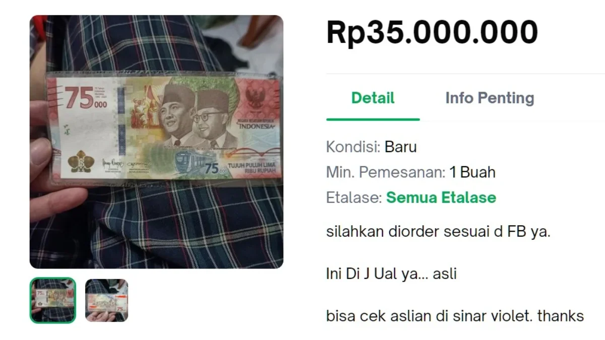 Penawaran harga uang 75 ribu hingga puluhan juta rupiah di Tokopedia.