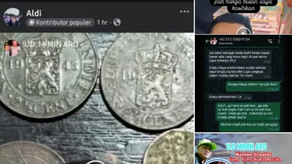 Peringatan tentang penipuan dengan modus jual beli uang koin kuno di Facebook.