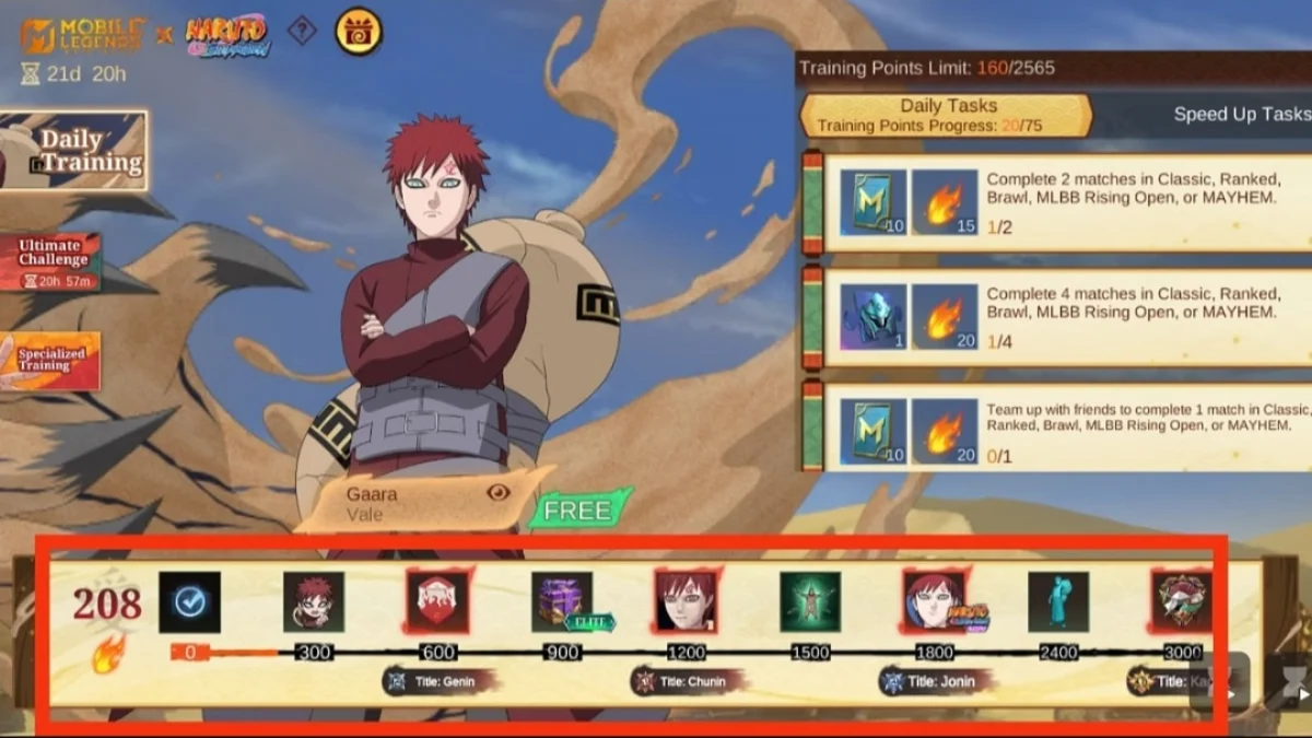 Cara Dapat Skin Gaara Vale Gratis di MLBB x Naruto