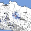 Foto: Capture kordinat lokasi gempa bumi menampakan episentrum di waduk Cirata dan berdekatan dengan panel surya PLTS Terapung Cirata. Selasa (13/5). Dok instagram bmkgbandung