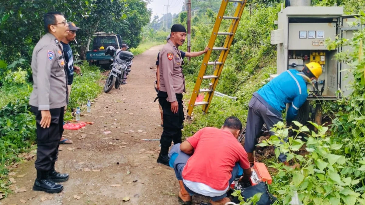 Kabel PLN di Tanjungsari Bogor Dicuri, Ratusan Rumah Warga Mati Lampu Polisi mengecek kabel PLN yang dicuri di Tanjungsari Bogor
