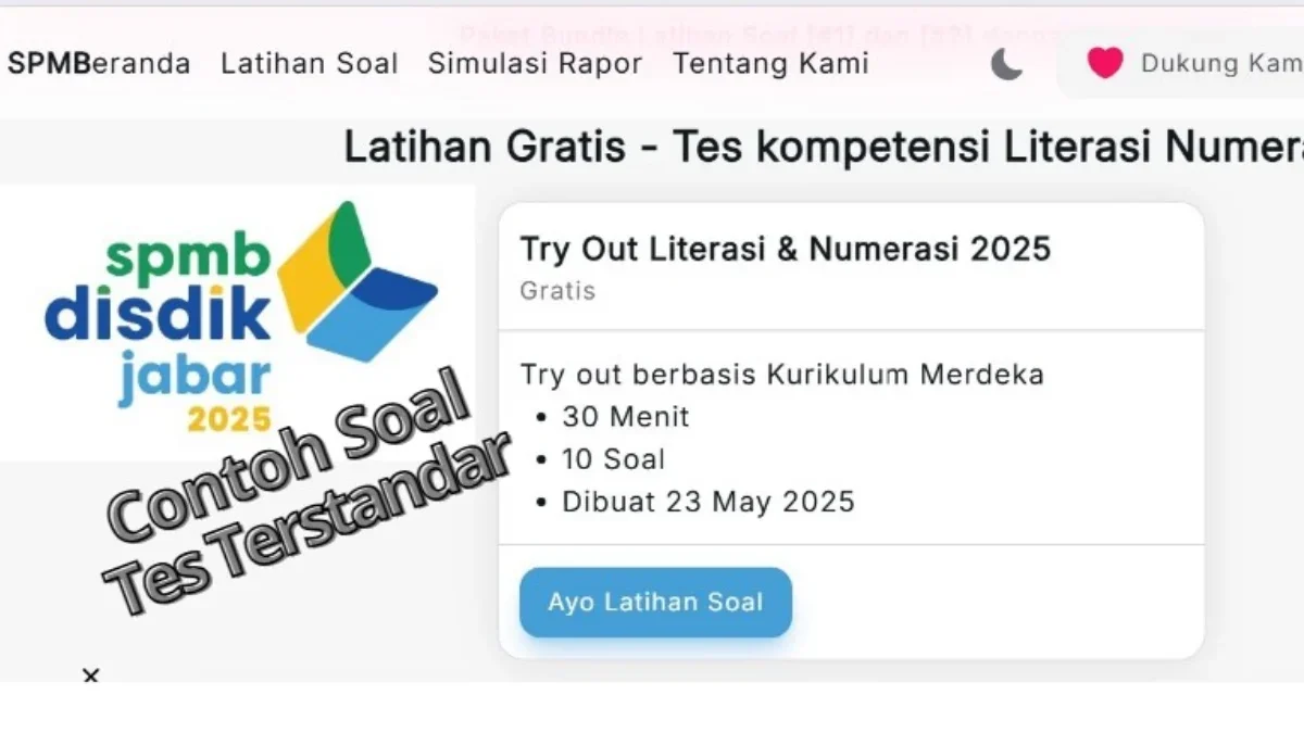 Link yang berisi Contoh soal Tes Terstandar untuk Jalur Prestasi SPMB 2025.