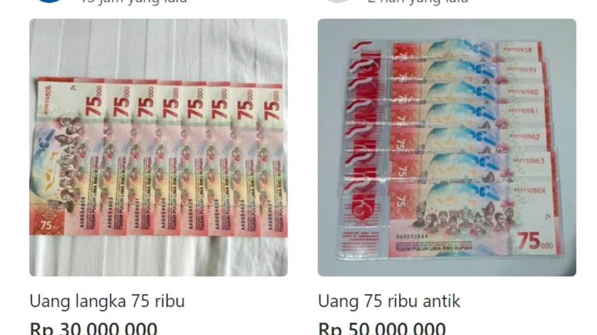 Beberapa postingan penawaran uang 75 ribu dengan harga tinggi.
