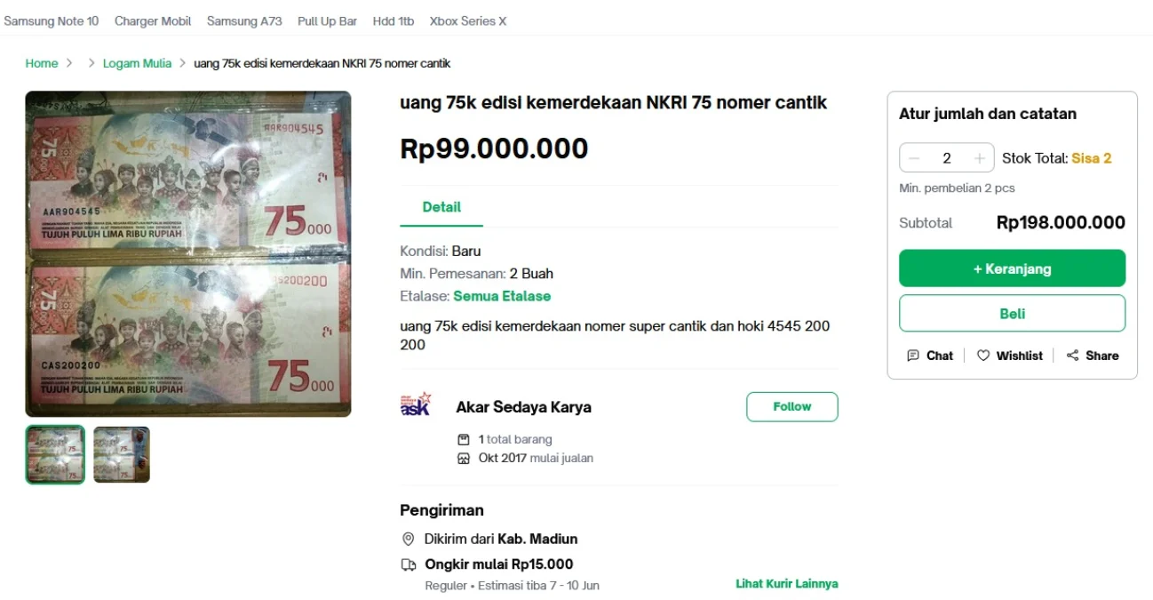 Jual Uang 75 Ribu di Paltform Ini Bisa Laku Rp99 Juta – jabarekspres.com