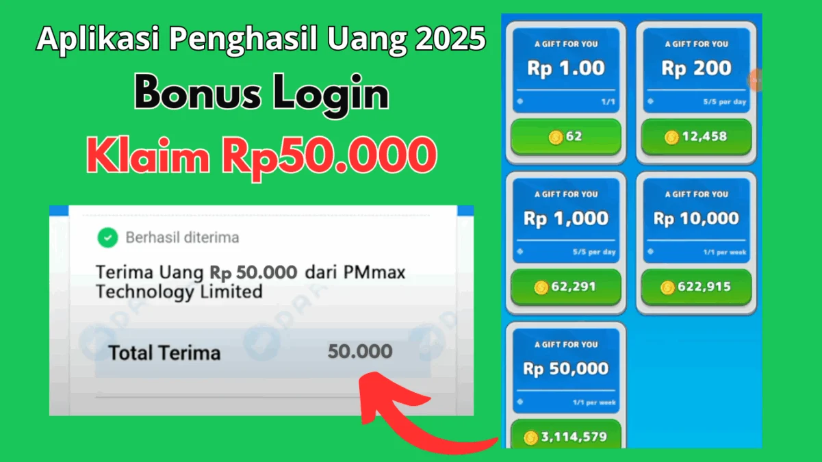 Bonus Login Rp50.000 untuk Pengguna Baru Aplikasi Penghasil Uang 2025 Berikut Ini Bonus Login Rp50.000 untuk Pengguna Baru Aplikasi Penghasil Uang 2025 Berikut Ini