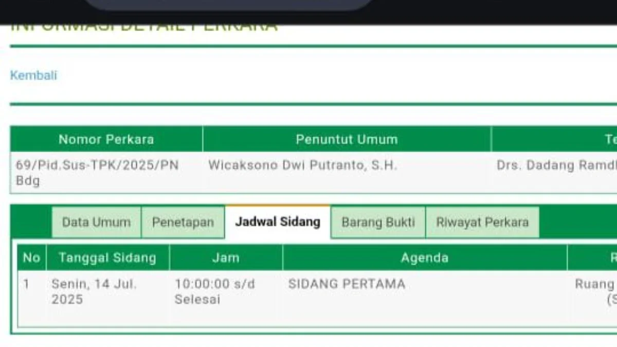 Jadwal sidang pertama kasus DPRD Banjar telah muncul di SIPP Pengadilan Negeri Tipikor Bandung. (tangkapan layar)
