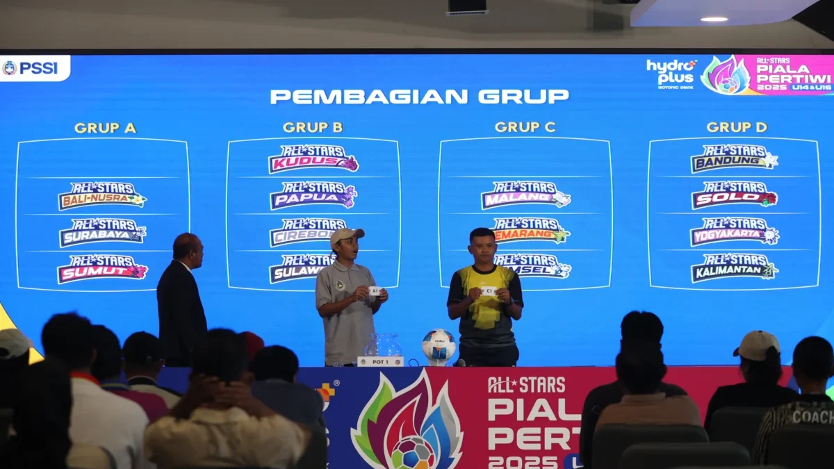 16 Tim Terbaik dari Berbagai Regional Bakal Perbutkan Juara HYDROPLUS Piala Pertiwi U14 & U16 2025 All Stars Pelatih/official tim melakukan drawing pembagian grup di Supersoccer Arena, Kudus, Jawa Tengah, Minggu (6/7).