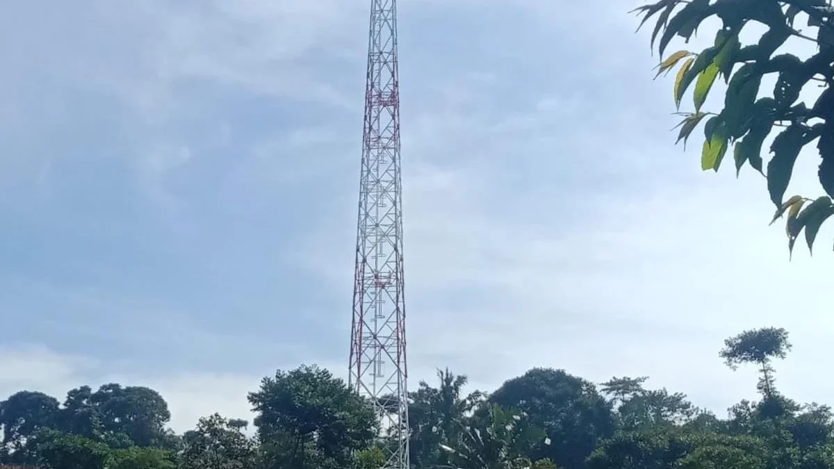 Menara BTS di Dusun Lebakbitung, Desa Mekarbakti, Kecamatan Pamulihan, Kabupaten Sumedang telah berdiri tegak di tengah proses perizinan PBG yang belum keluar.